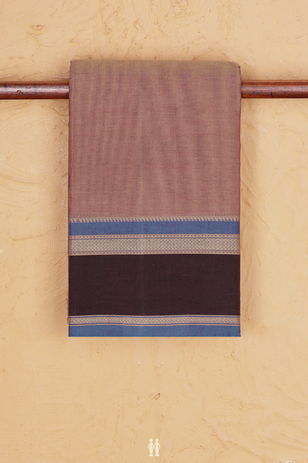 Kanchi Cotton Saree In Brown With Contrast Border