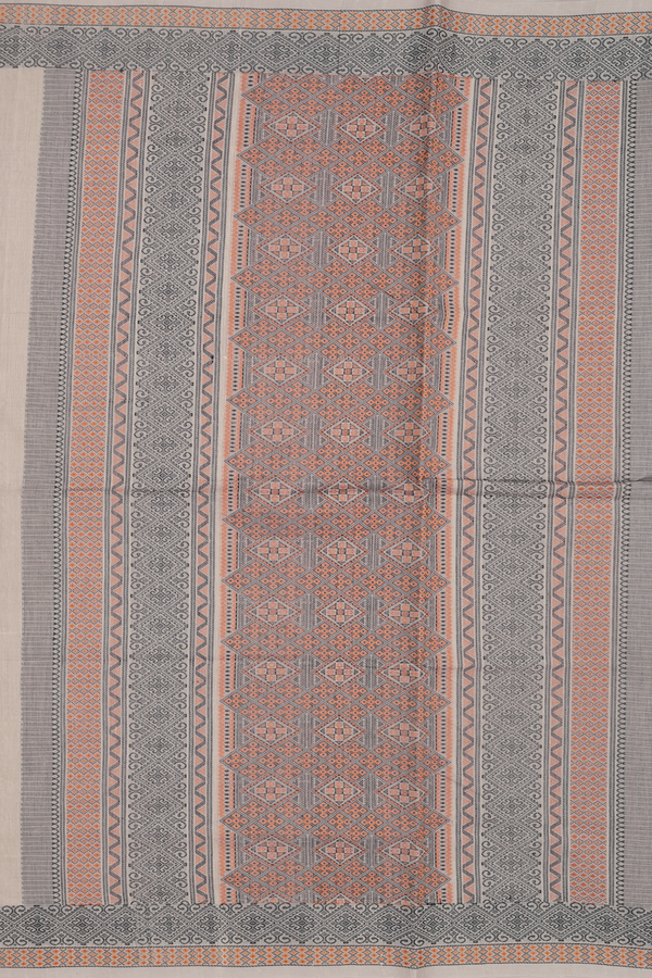 Coimbatore Cotton Saree In Pastel Brown With Threadwork Buttas