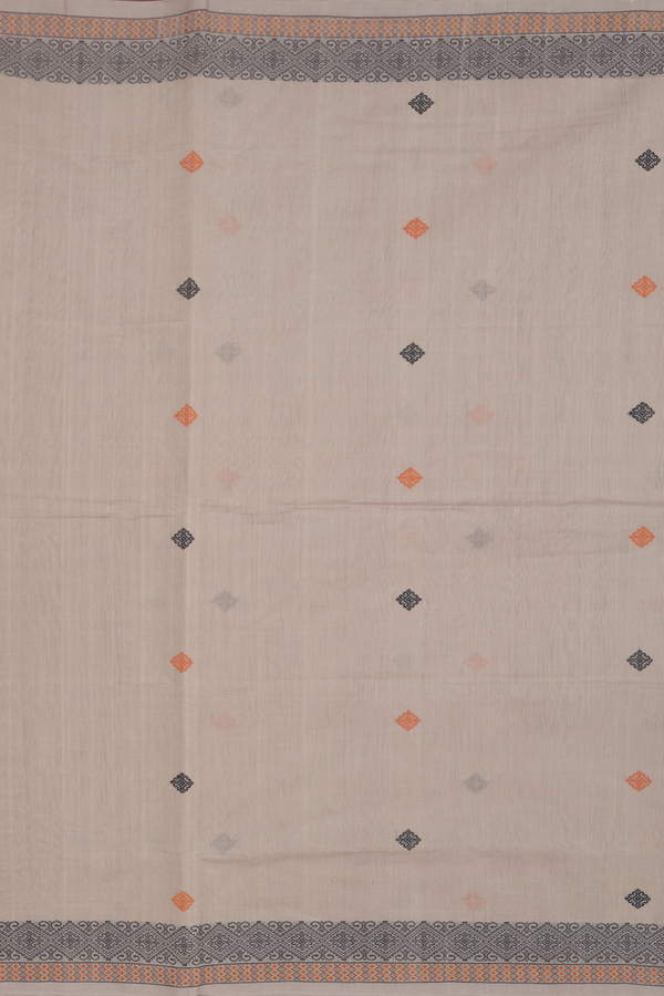 Coimbatore Cotton Saree In Pastel Brown With Threadwork Buttas