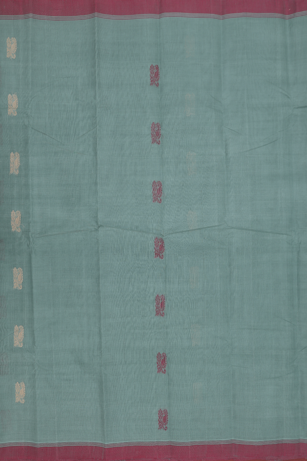 Kanchi Cotton Saree In Dusty Green With Threadwork Buttas
