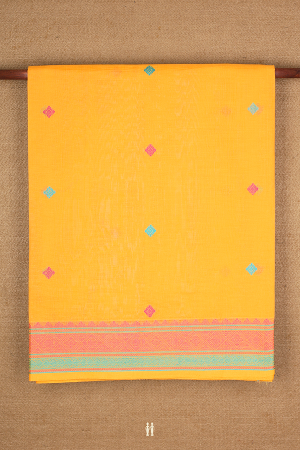 Coimbatore Cotton Saree In Honey Yellow With Thread Motifs