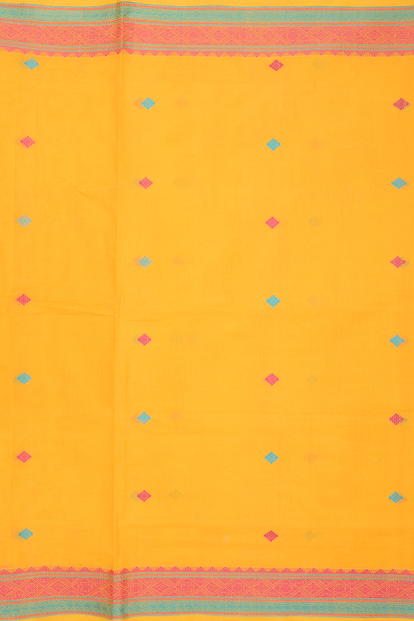 Coimbatore Cotton Saree In Honey Yellow With Thread Motifs