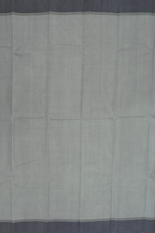 Kanchi Cotton Saree In Plain Sage Grey With Contrast Border