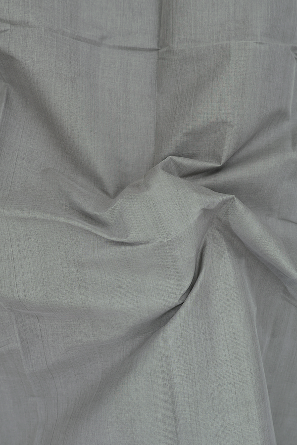 Kanchi Cotton Saree In Plain Sage Grey With Contrast Border
