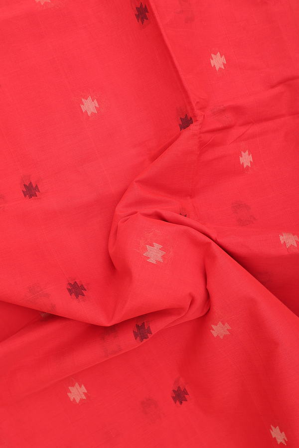 Coimbatore Cotton Saree In Scarlet Red With Threadwork Buttas