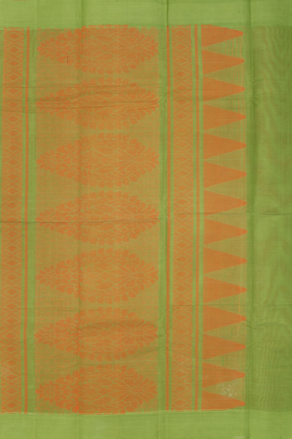 Kanchi Cotton Saree In Orange With Threadwork Design