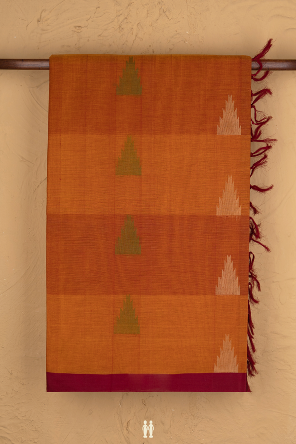 Coimbatore Cotton Saree Shades Of Orange With Temple Buttas