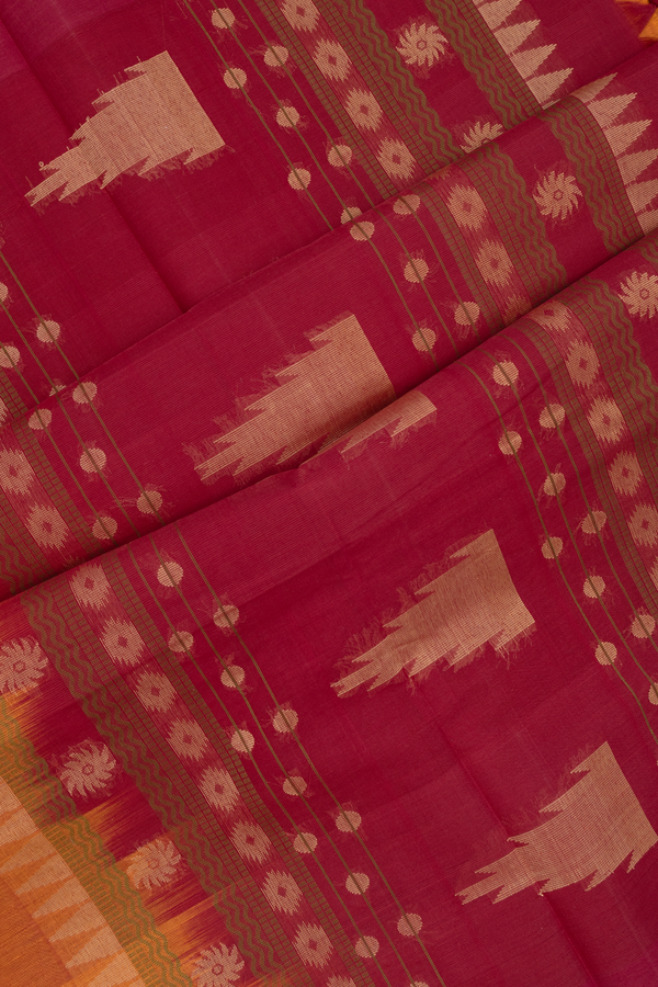 Coimbatore Cotton Saree Shades Of Orange With Temple Buttas