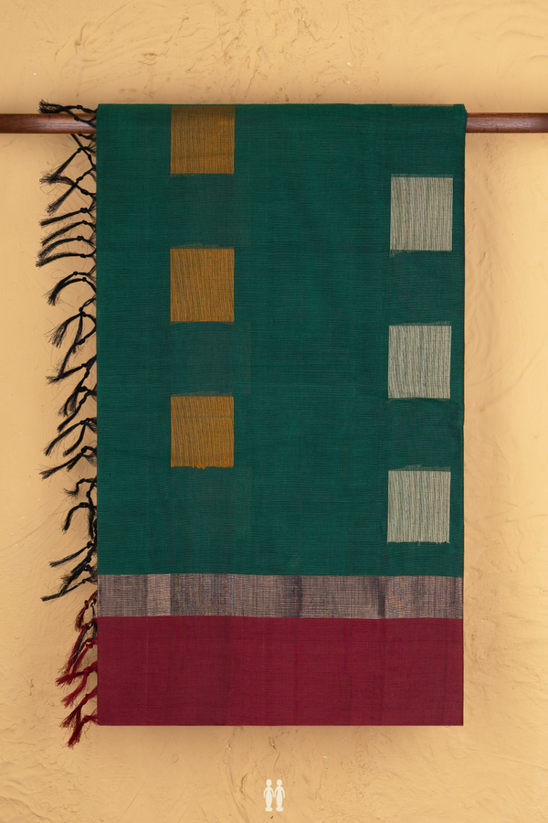 Coimbatore Cotton Saree Emerald Green With Threadwork Motifs