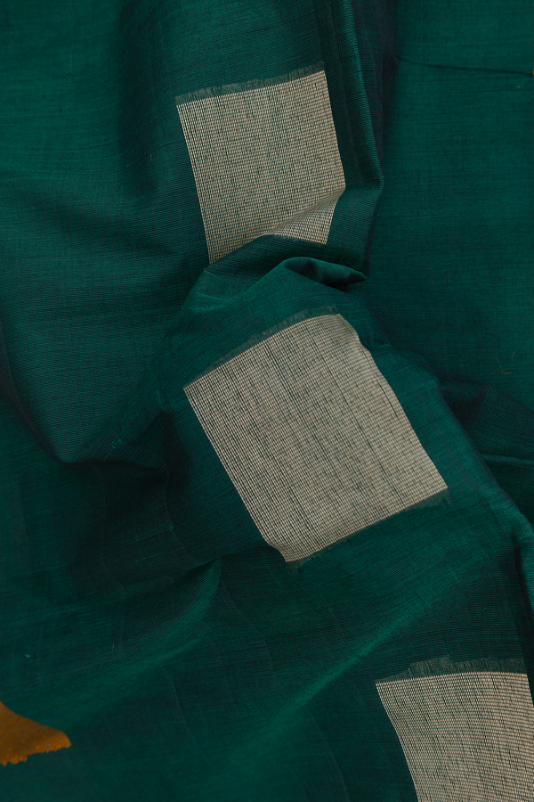 Coimbatore Cotton Saree Emerald Green With Threadwork Motifs