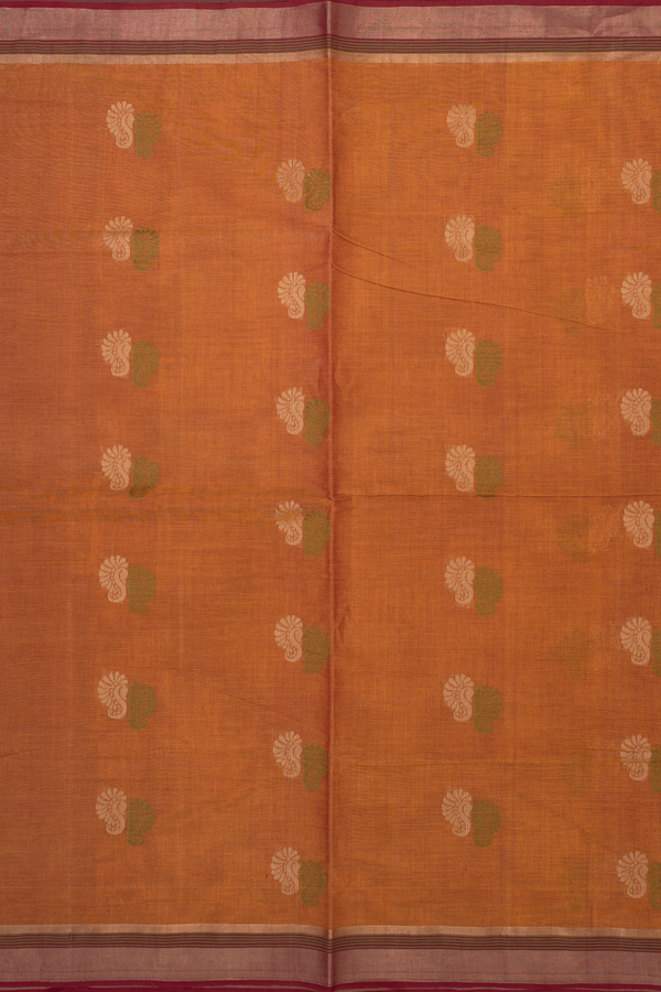 Coimbatore Cotton Saree Spiced Orange With Threadwork Buttas