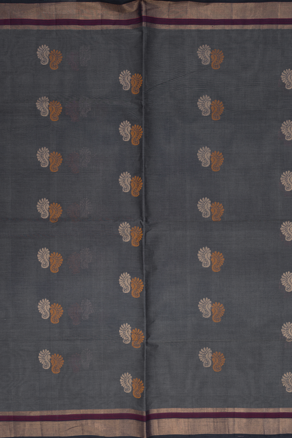 Coimbatore Cotton Saree Charcoal Grey With Threadwork Buttas