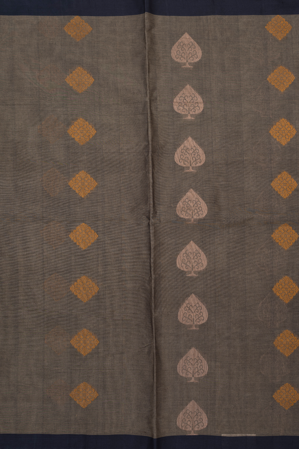 Coimbatore Cotton Saree In Cedar Brown With Threadwork Motifs