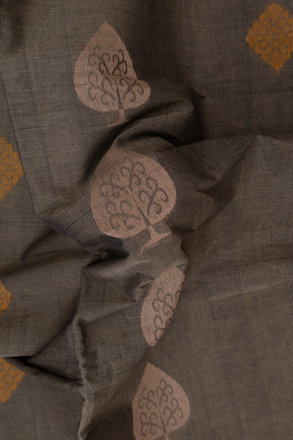 Coimbatore Cotton Saree In Cedar Brown With Threadwork Motifs