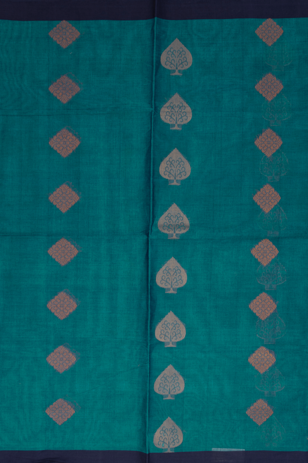 Coimbatore Cotton Saree In Teal Blue With Threadwork Buttas