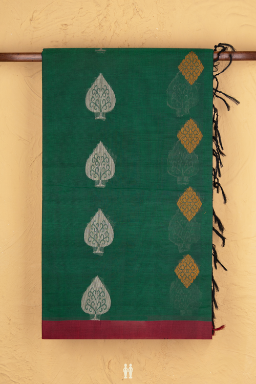 Coimbatore Cotton Saree Emerald Green With Threadwork Buttas