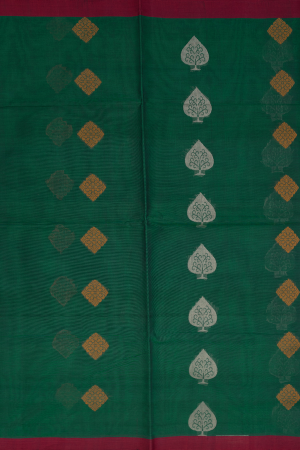 Coimbatore Cotton Saree Emerald Green With Threadwork Buttas