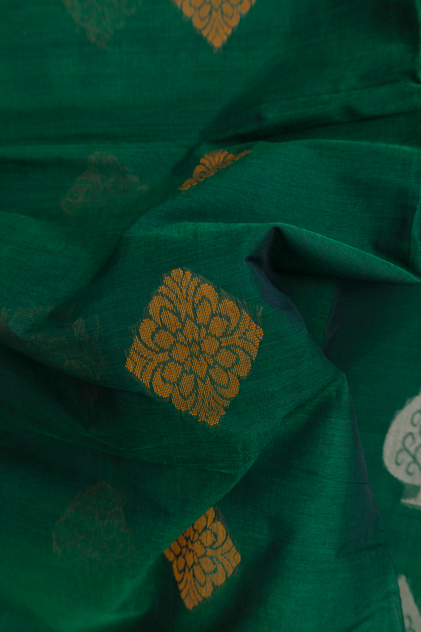 Coimbatore Cotton Saree Emerald Green With Threadwork Buttas