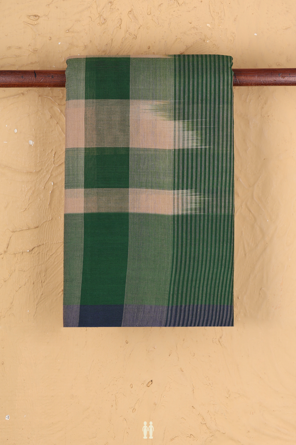 Kanchi Cotton Saree In Green And Brown With Checks Design