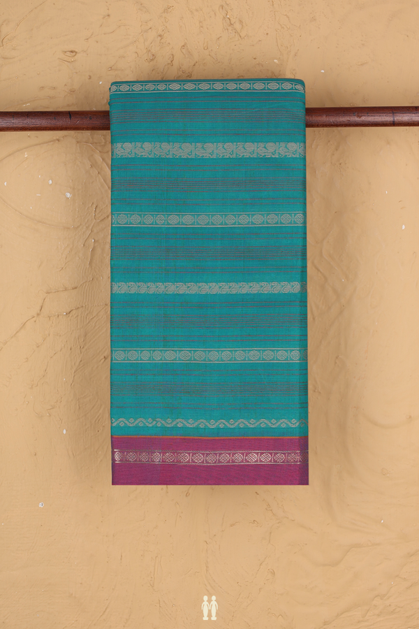 Chettinadu Cotton Saree In Teal Blue With Threadwork Design