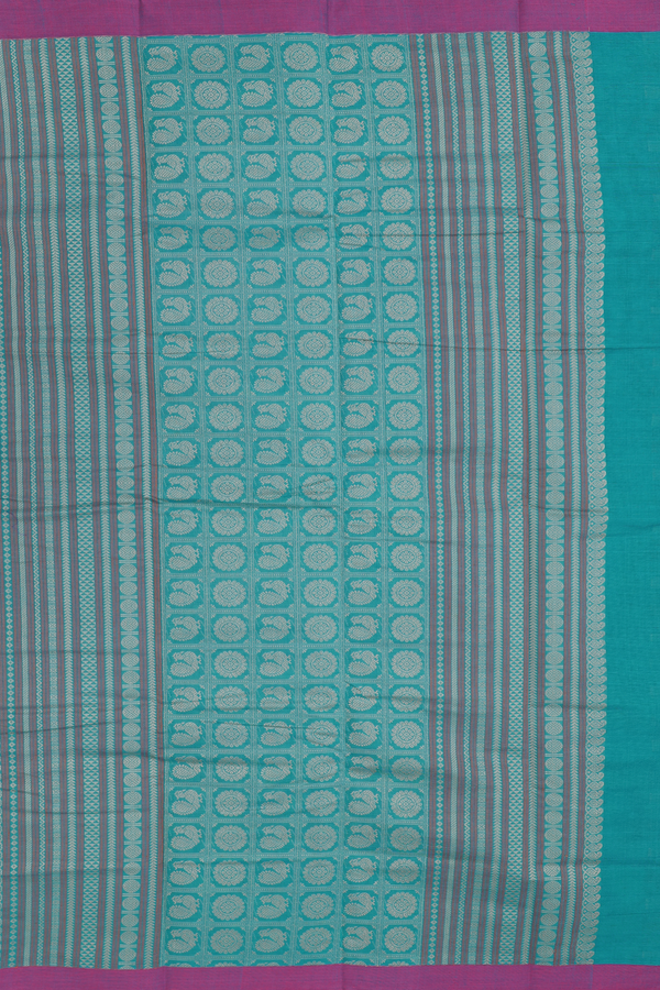 Chettinadu Cotton Saree In Teal Blue With Threadwork Design