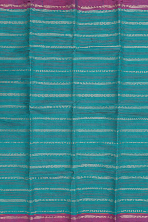 Chettinadu Cotton Saree In Teal Blue With Threadwork Design