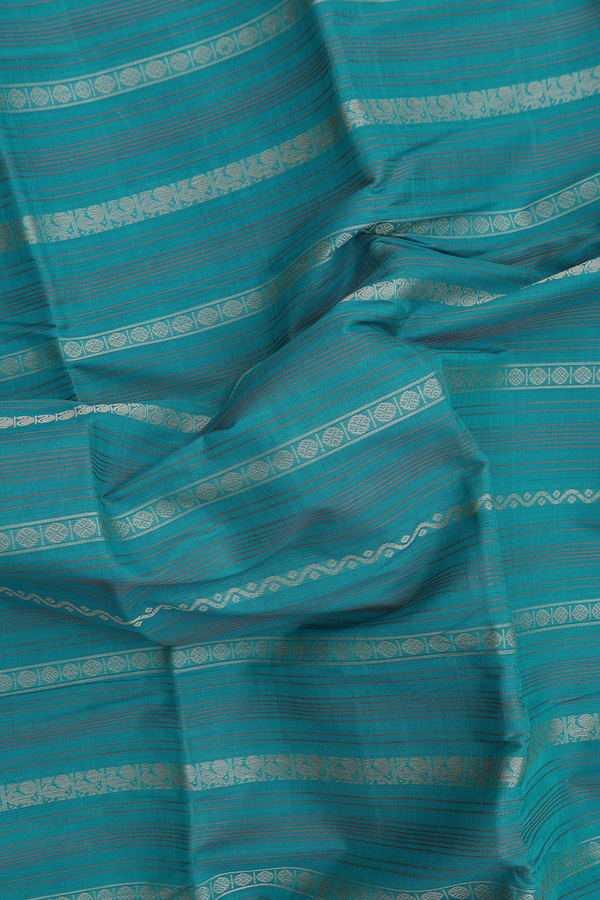 Chettinadu Cotton Saree In Teal Blue With Threadwork Design