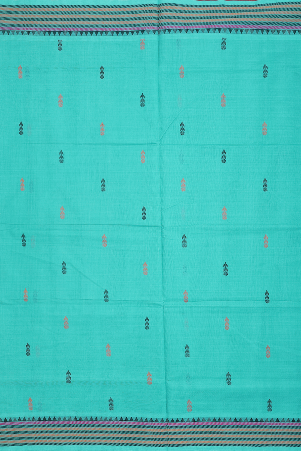Coimbatore Cotton Saree In Sea Green With Threadwork Buttas