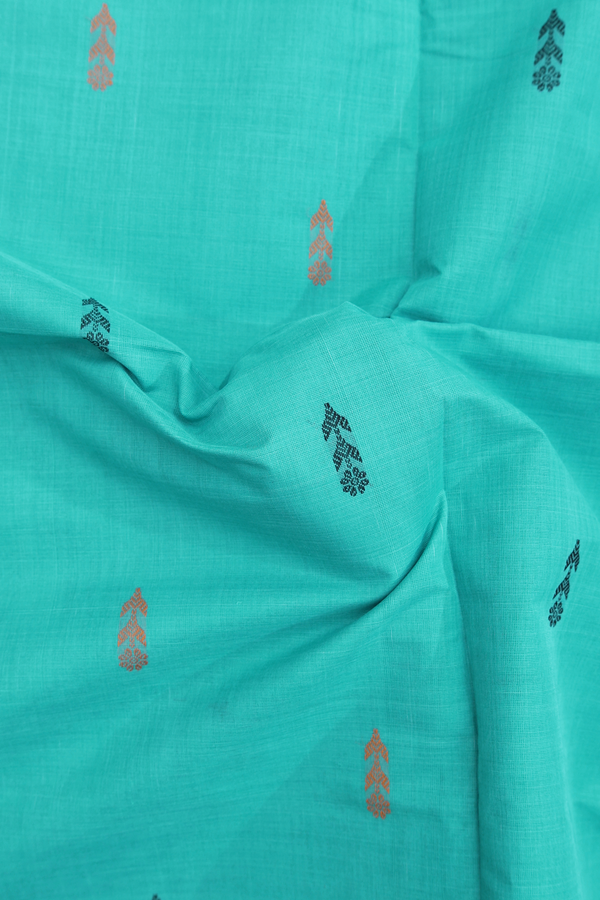 Coimbatore Cotton Saree In Sea Green With Threadwork Buttas