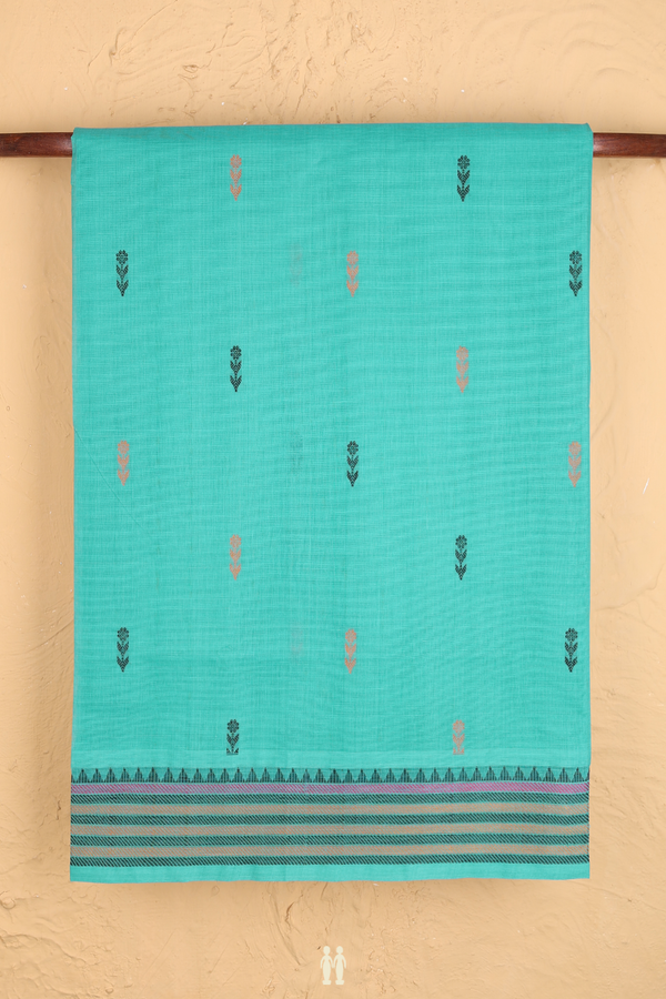 Coimbatore Cotton Saree In Sea Green With Threadwork Buttas
