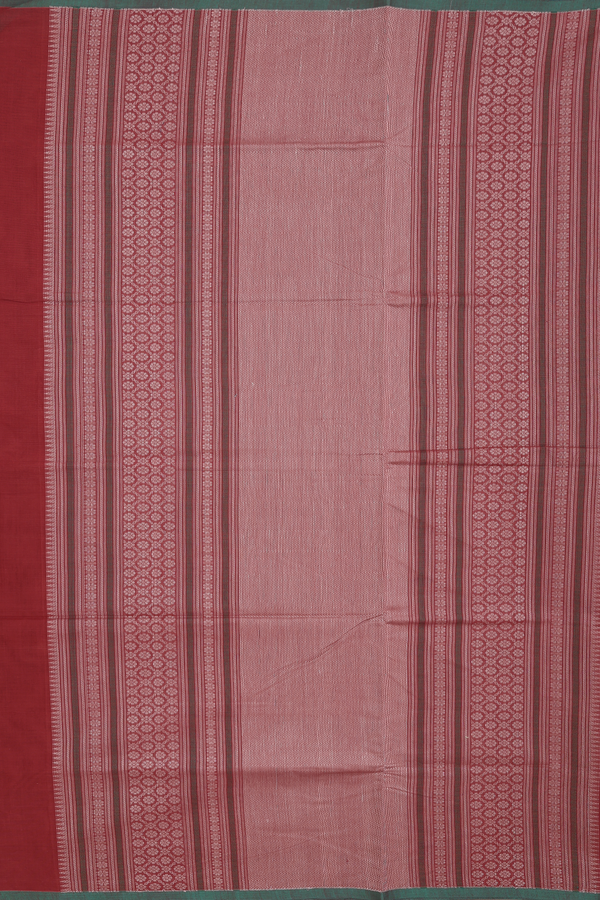 Coimbatore Cotton Saree In Rust Red With Threadwork Buttas