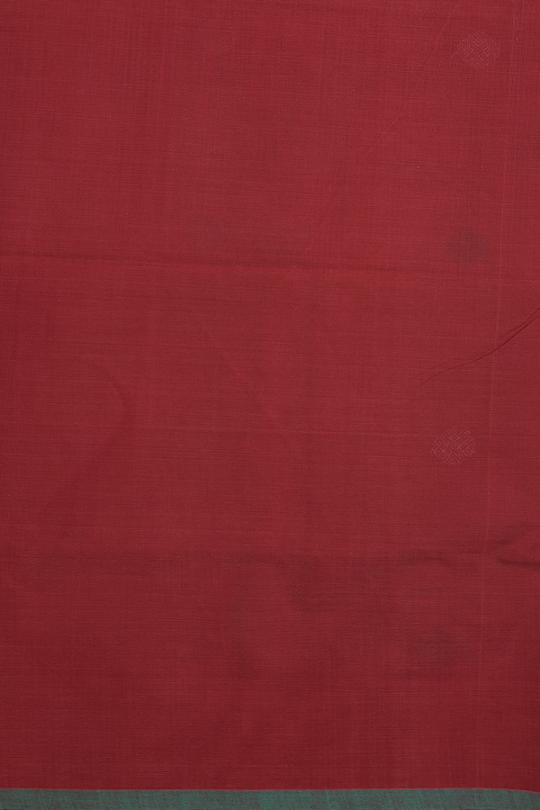 Coimbatore Cotton Saree In Rust Red With Threadwork Buttas