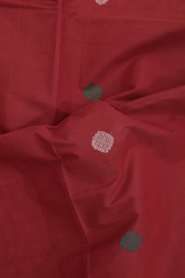 Coimbatore Cotton Saree In Rust Red With Threadwork Buttas