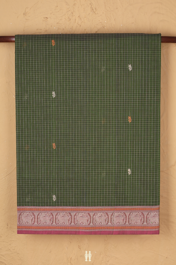 Coimbatore Cotton Saree In Green With Checks Design