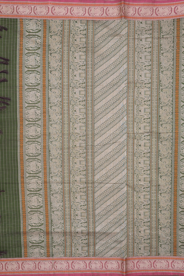 Coimbatore Cotton Saree In Green With Checks Design