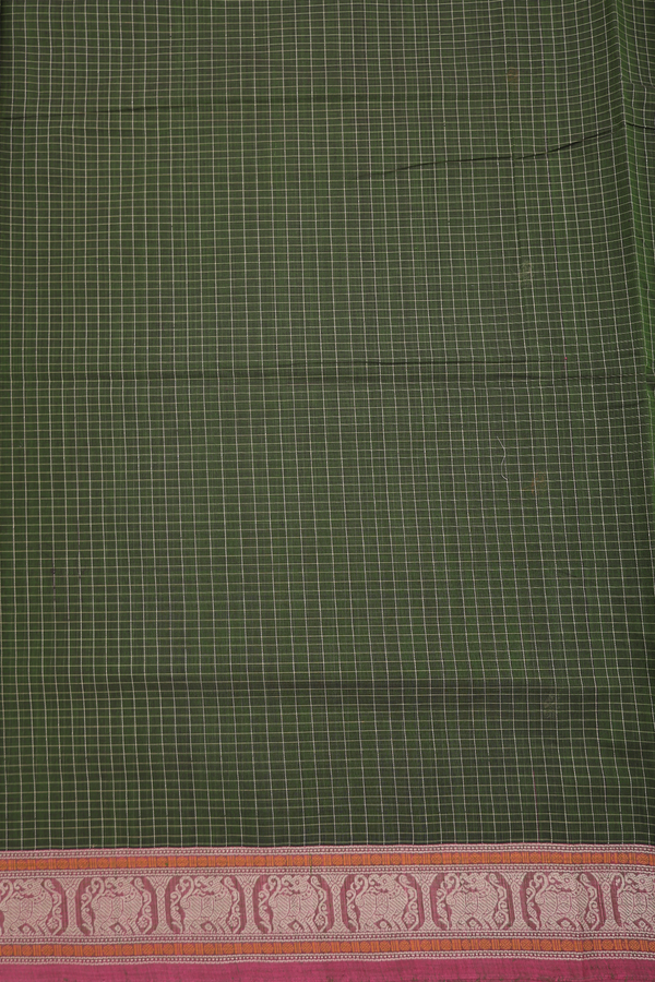 Coimbatore Cotton Saree In Green With Checks Design