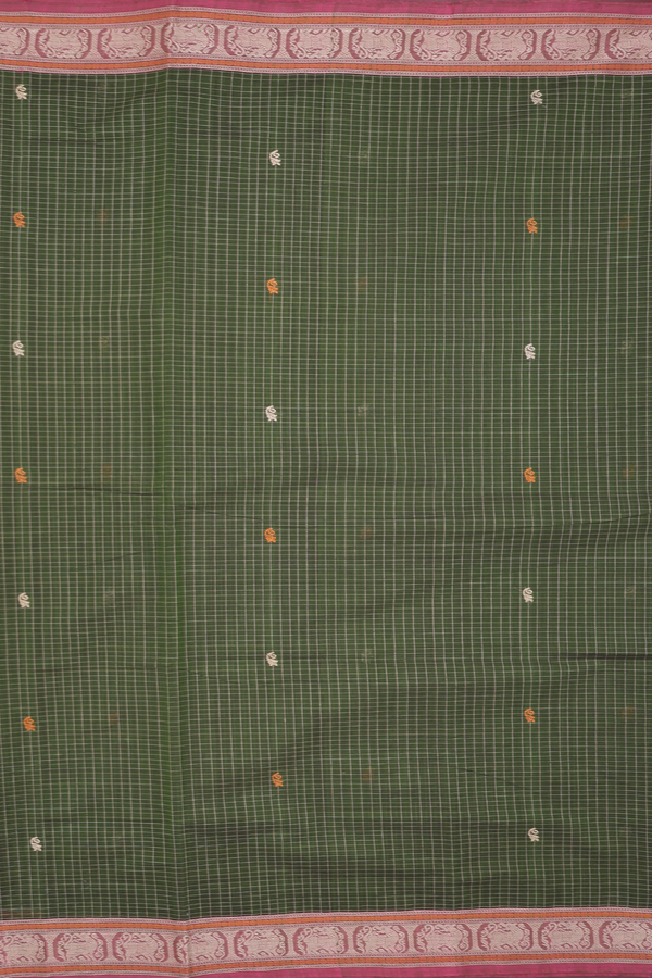 Coimbatore Cotton Saree In Green With Checks Design