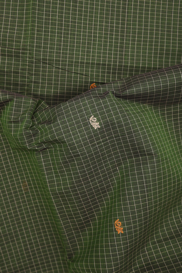 Coimbatore Cotton Saree In Green With Checks Design