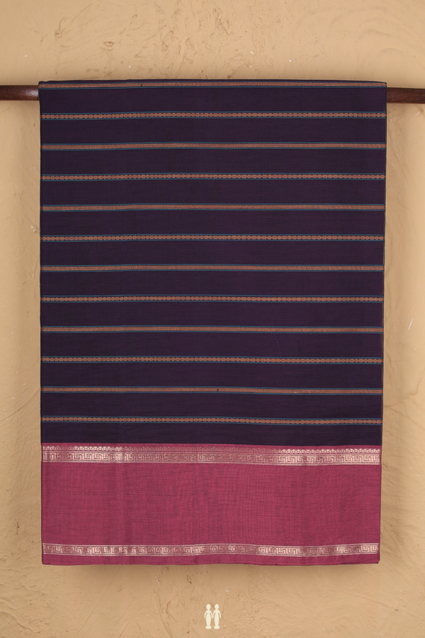 Coimbatore Cotton Saree In Regal Purple With Stripes Design