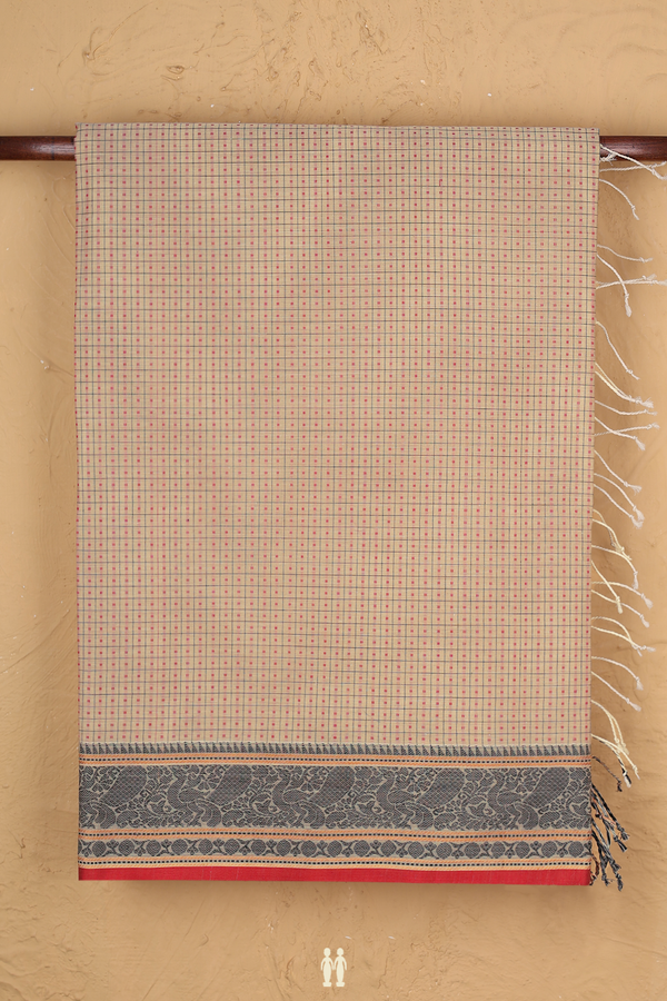 Coimbatore Cotton Saree Pastel Brown With Threadwork Buttas