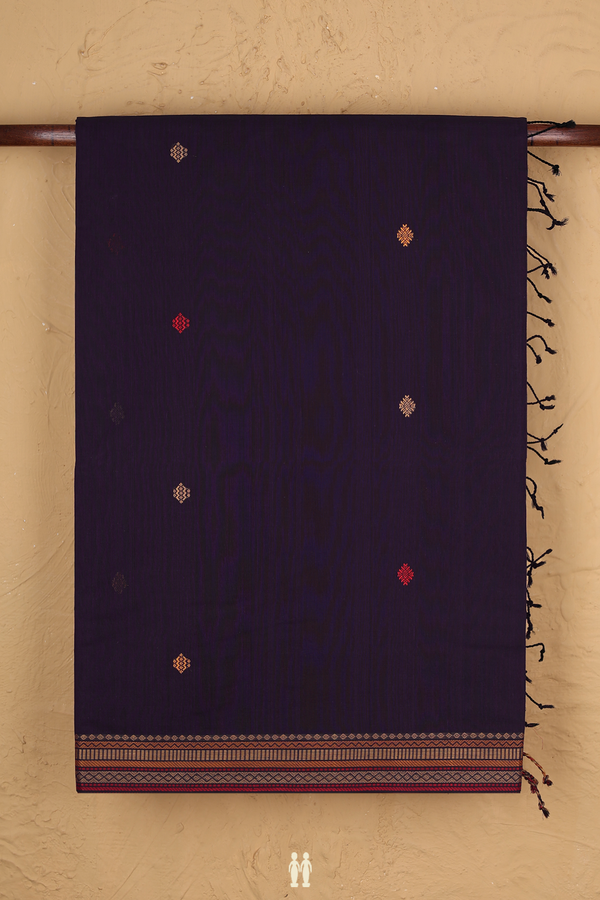 Coimbatore Cotton Saree In Deep Purple With Threadwork Buttas