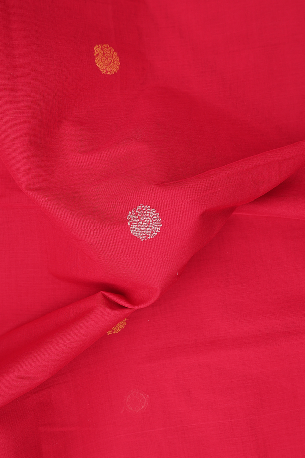 Coimbatore Cotton Saree In Chilli Red With Threadwork Buttas