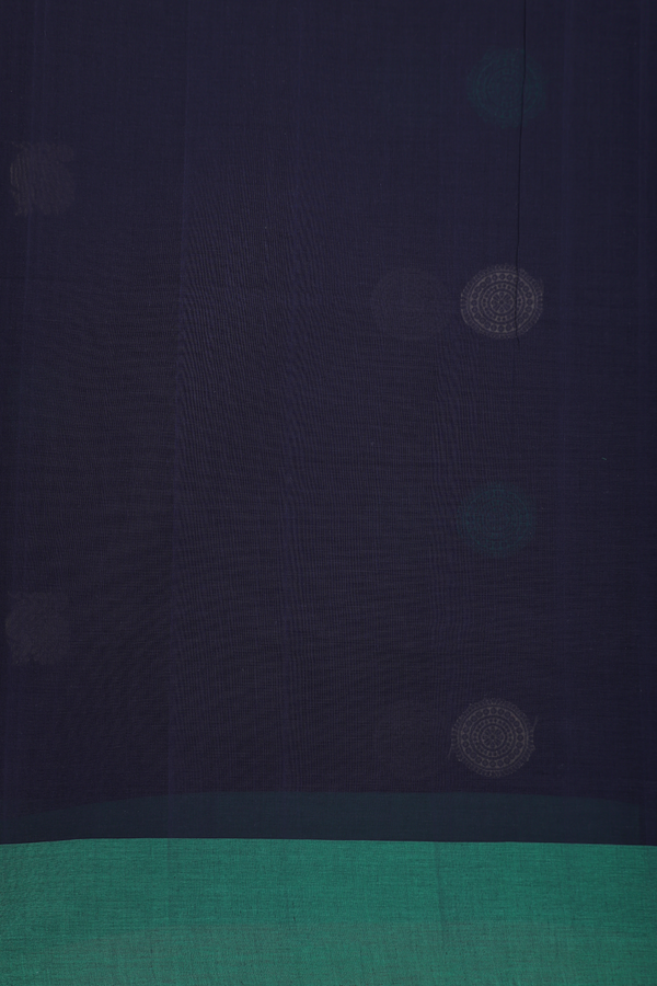 Coimbatore Cotton Saree In Navy Blue With Peacock Buttas