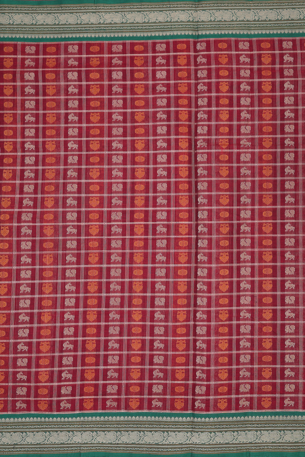 Coimbatore Cotton Saree In Red With Checks Design