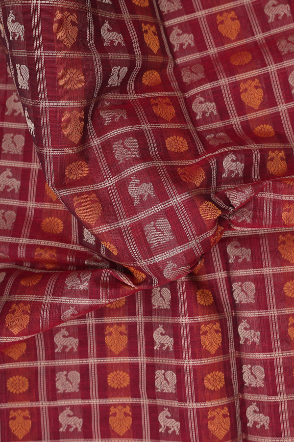 Coimbatore Cotton Saree In Red With Checks Design