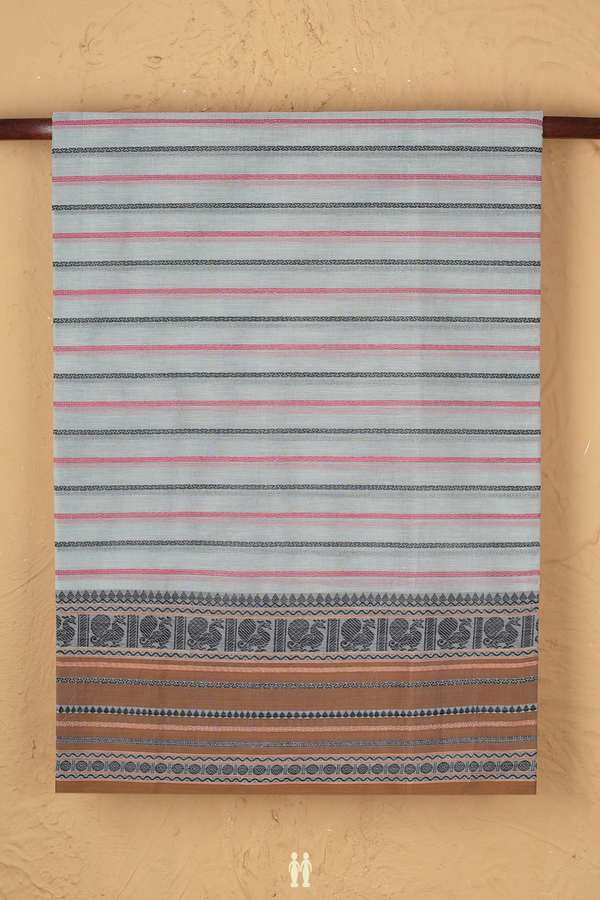 Coimbatore Cotton Saree In Light Grey With Stripes Design