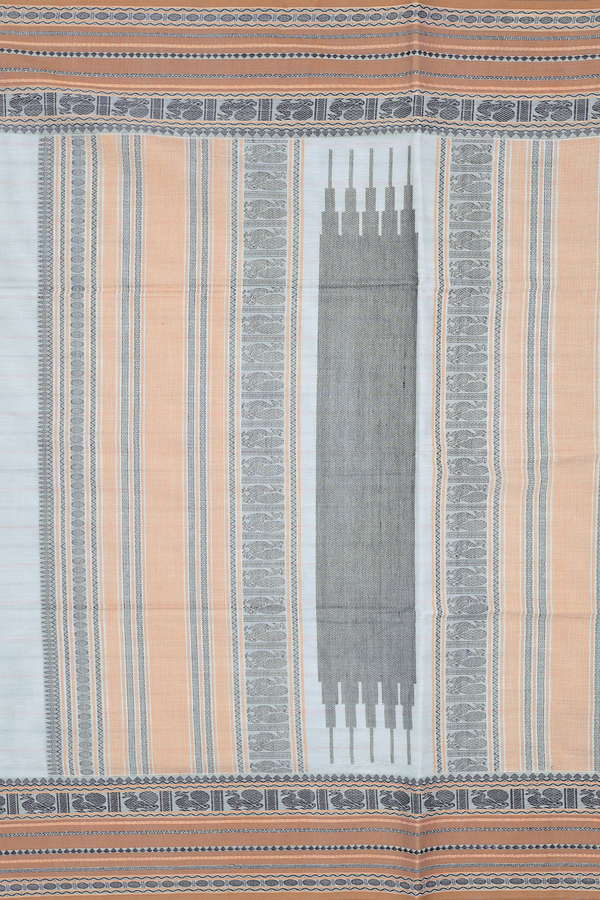 Coimbatore Cotton Saree In Light Grey With Stripes Design
