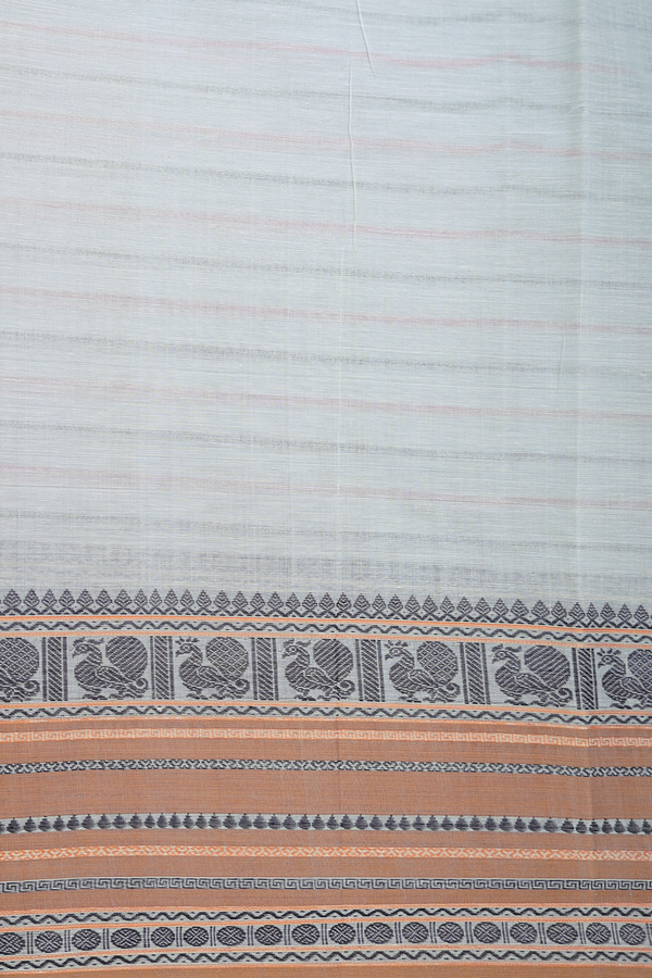 Coimbatore Cotton Saree In Light Grey With Stripes Design