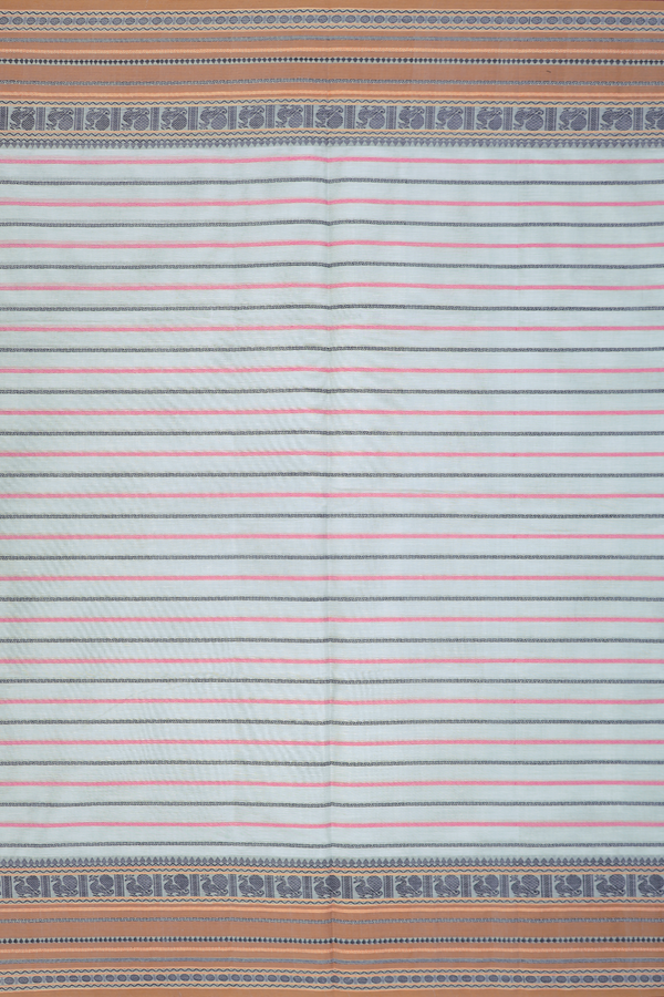 Coimbatore Cotton Saree In Light Grey With Stripes Design