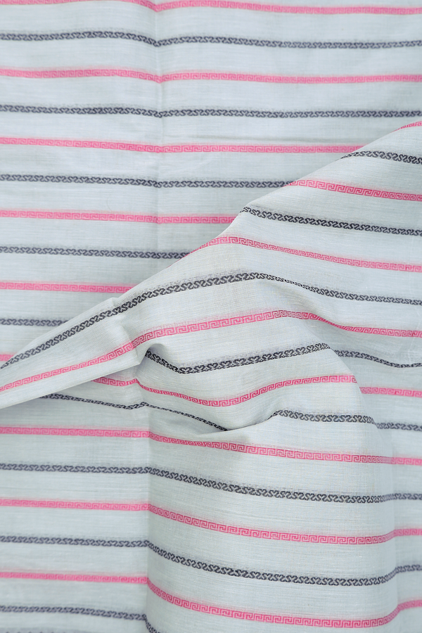 Coimbatore Cotton Saree In Light Grey With Stripes Design